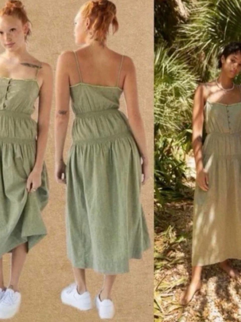 Urban Outfitters Olive Green Tiered Button-Front Maxi Dress